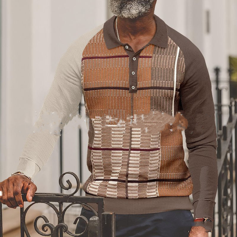 Button Long Sleeve Digital 3D Stripe Color Printing