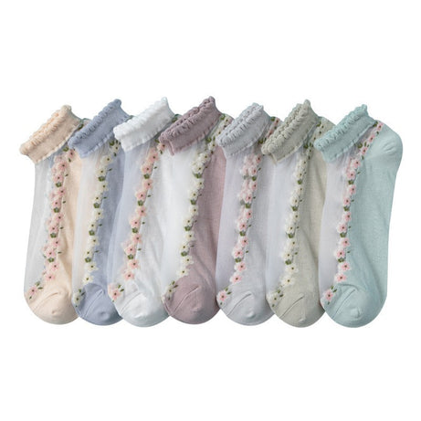 Women's Thin Spun Glass Lace Crystal Boat Socks