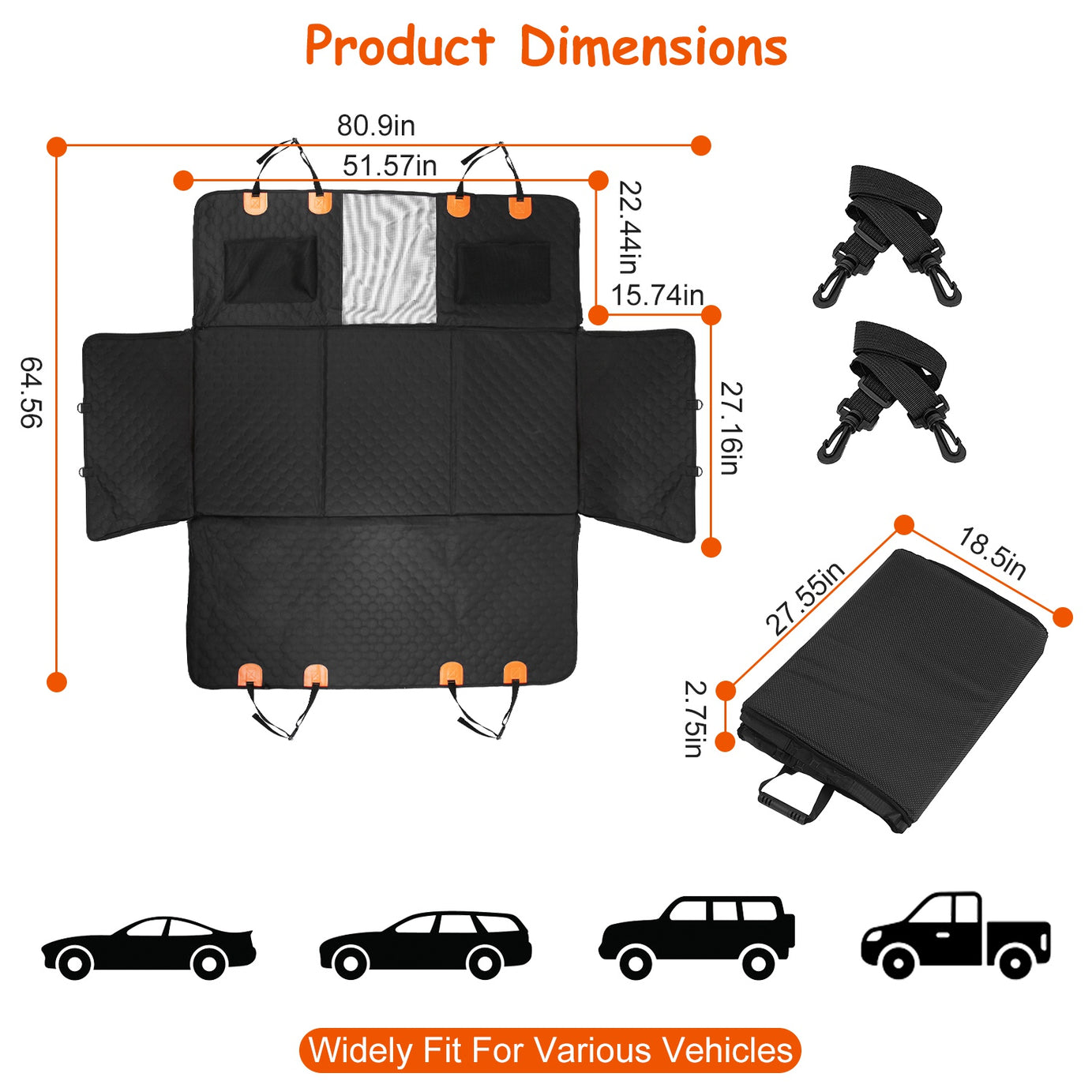 Dog Car Back Seat Cover With Zipper Mesh Window Storage Bags Waterproof 600D Oxford Cloth Car Seat Protector With Slide Flaps For Cars Trucks SUVs