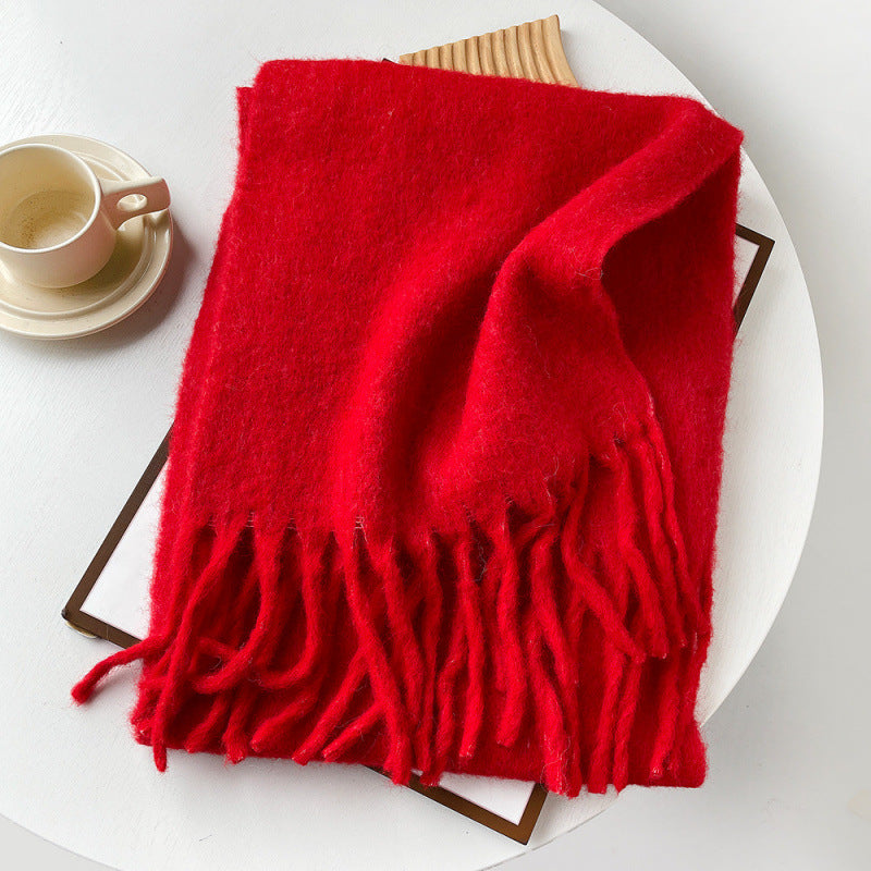 Mellard Merino Wool Korean-Style Relaxed-Feel Solid-Color Brushed Warm Scarf For Women