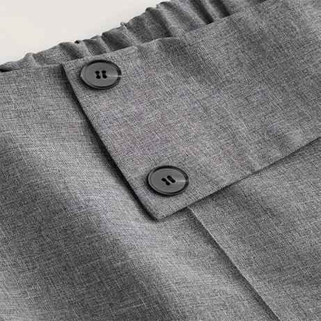 Women's Elegant High-Waisted Wide Leg Pants, Solid Color Button Detail Trousers For Office And Casual Wear