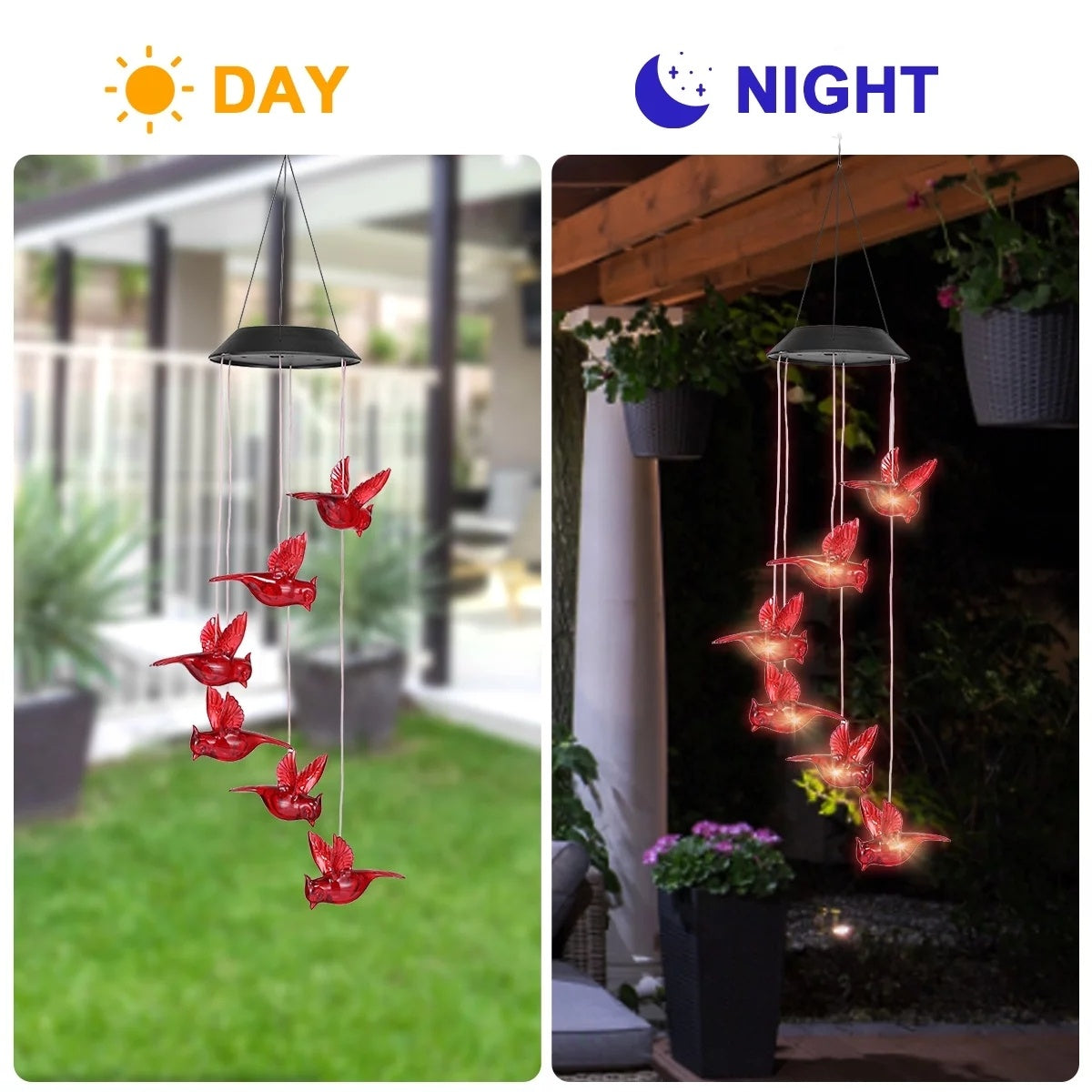1PC Outdoor Solar Flaming Bird Wind Chime Lights, Outdoor Decorative Colorful Solar Wind Chimes