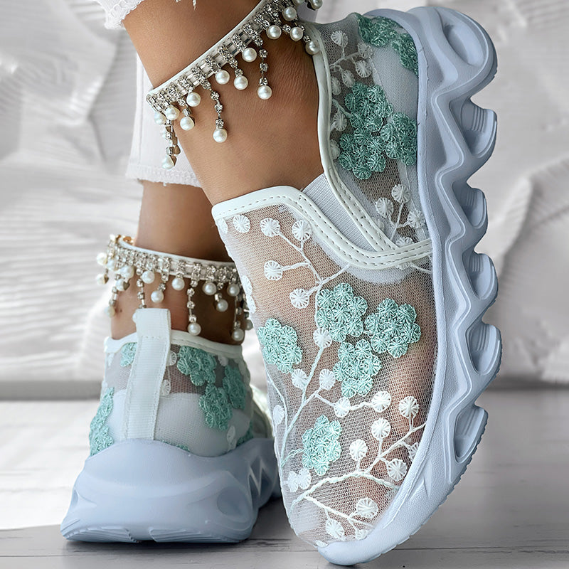 Contrast Glitter Transparent Mesh Patch Breathable Sneakers - Without Ankle Strap
