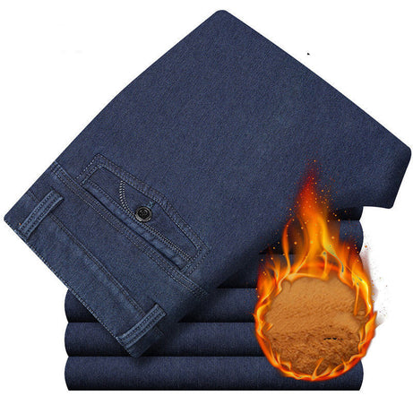 Men's High-waisted Deep-gear Jeans With Velvet Thickening To Keep Warm Autumn And Winter Stretch