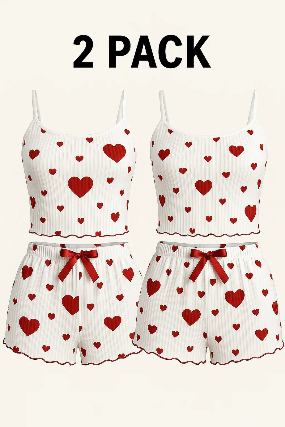 Women’s 2PCS Heart Print Pajama Set, Sleeveless Crop Top and Shorts, Soft Comfy Sleepwear Loungewear for Summer Nightwear