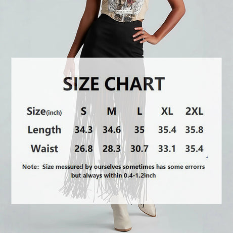 Women's Suede-Look Maxi Skirt With Fringe Hem, Western Bohemian Style Skirt For Spring And Summer