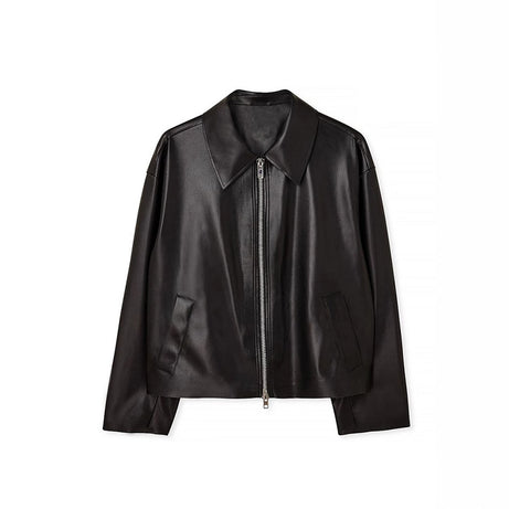 Women's Faux Leather Jacket, Cropped Zip Up Long Sleeve Casual Coat With Pockets