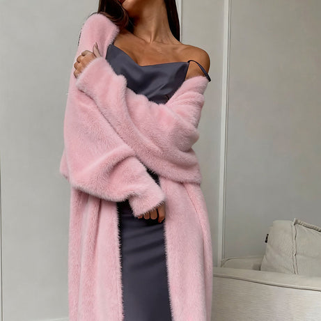 Women's Furry Long Cardigan - Slouchy Open Front Duster Coat, Fuzzy Cozy Layer