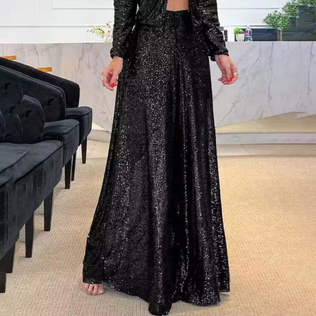 Women's Sequin Palazzo Pants Glitter Casual Loose Wide Leg Long Trouser