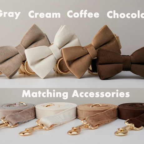 Multiple Colour Velvet Personalise Dog Collar Leash Set With Bow