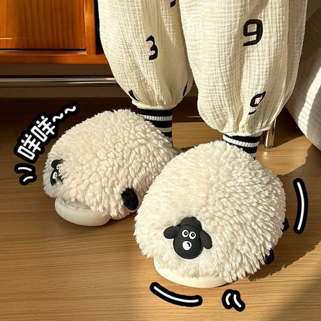 New Women's Winter Cartoon Sheepskin Cotton Slippers For Indoor Wear