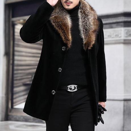 Mens Coat With A Contrasting Fur-trimmed Wool Collar