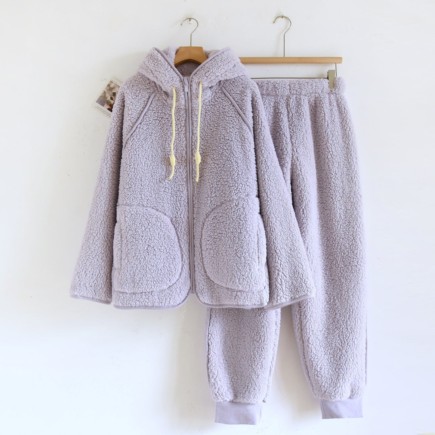 Corduroy Solid Color Casual Loose Fitting Set Flannel Hooded Padded Loungewear