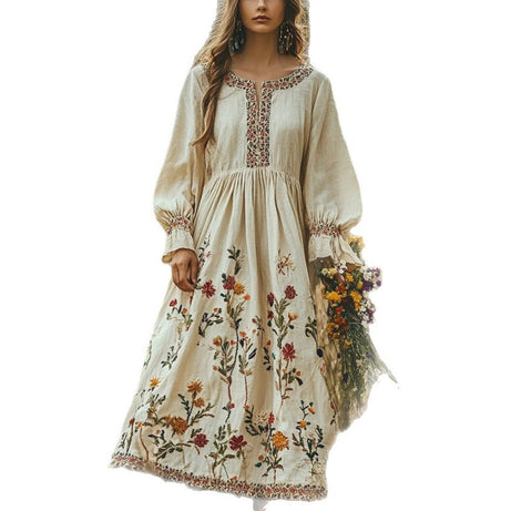 Women's Bohemian Retro Long-Sleeve Maxi Dress