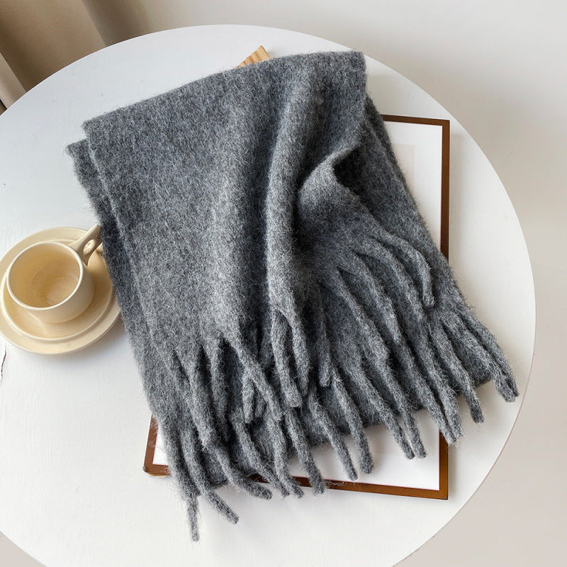 Mellard Merino Wool Korean-Style Relaxed-Feel Solid-Color Brushed Warm Scarf For Women