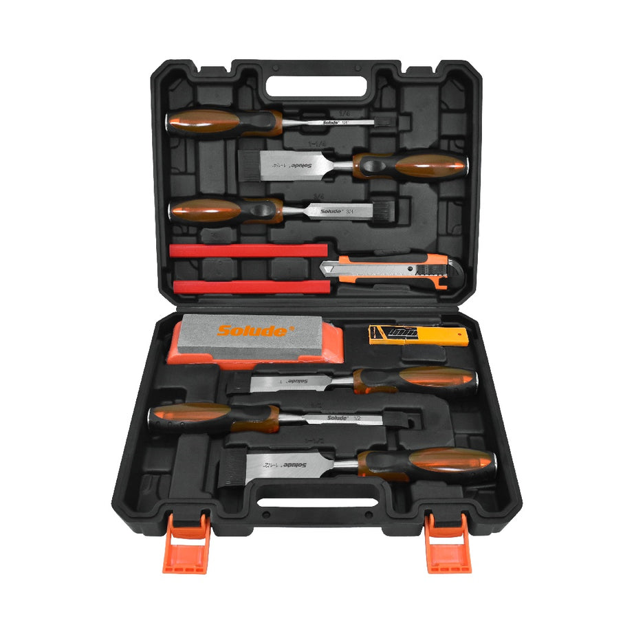 11 Piece Rubber Handle Woodworking Chisel Tool Set