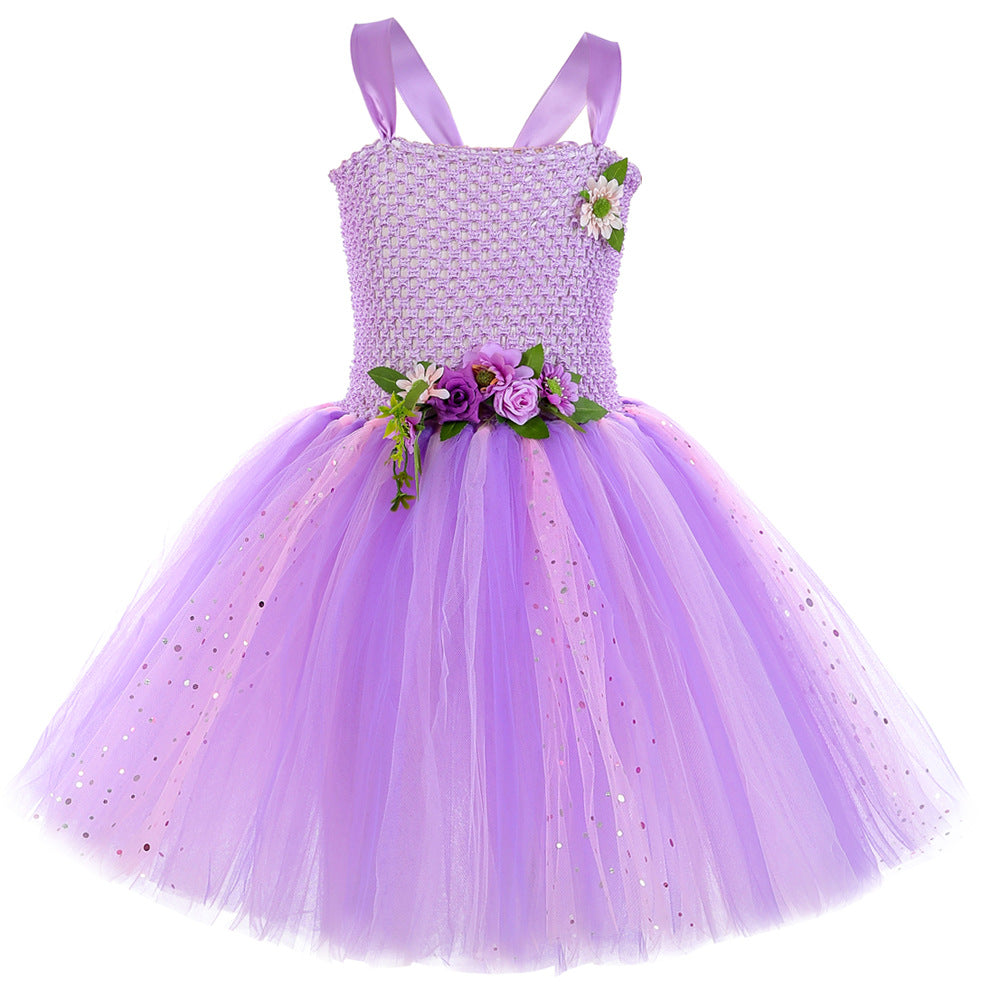 Purple Flower Fairy Elf Girls' Tulle Princess Children's Wings Fairy Role-Play Dress