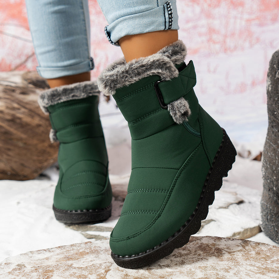 Women's Snow Boots With Rabbit Fur And Velcro Closure