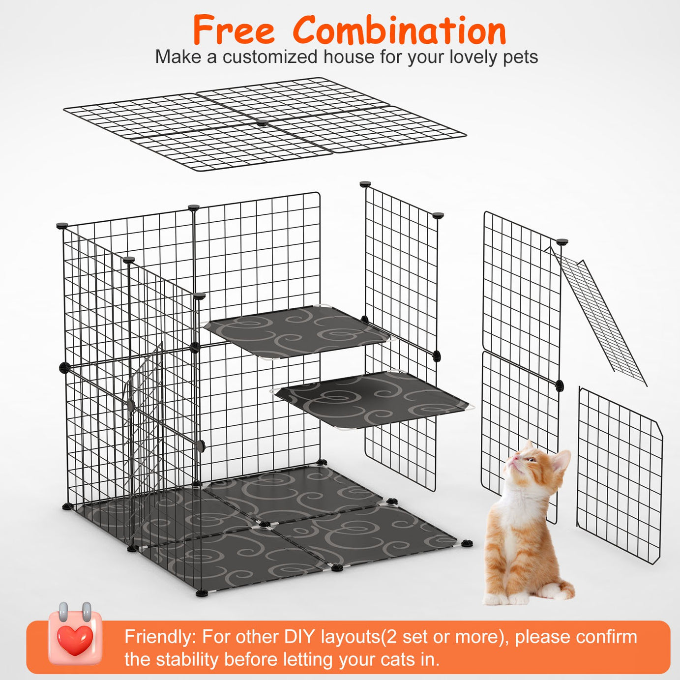 1Pc 2Tier Cat Cage Playpen Indoor Pet Enclosures Kitten Kennel House Detachable Cat Crate With Climbing Ladder 2 Doors For 1 To 2 Cats For Ferret Squirrel Small Animals