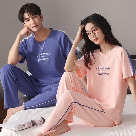 Couple Pajamas Men's Cotton Red Animal Year Trousers Short Sleeve Home Clothes Set