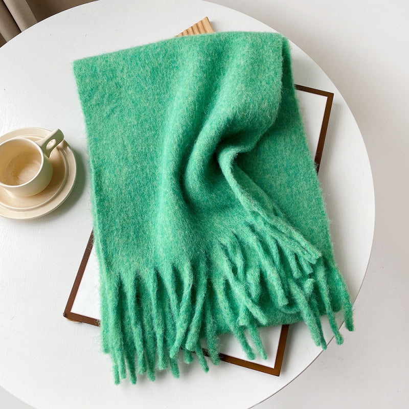 Mellard Merino Wool Korean-Style Relaxed-Feel Solid-Color Brushed Warm Scarf For Women