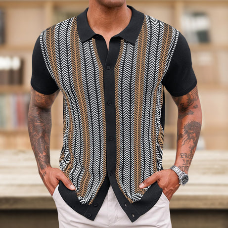 Men's Casual Striped Jacquard Sweater