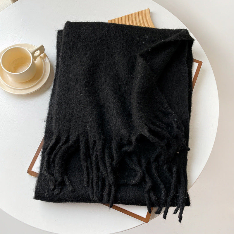 Mellard Merino Wool Korean-Style Relaxed-Feel Solid-Color Brushed Warm Scarf For Women