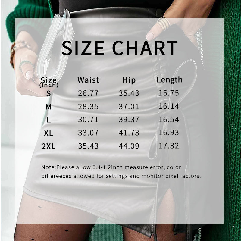 Women's Faux Leather Mini Skirt, Sexy Slim Side Slit Ruched Drawstring Bodycon Clubwear