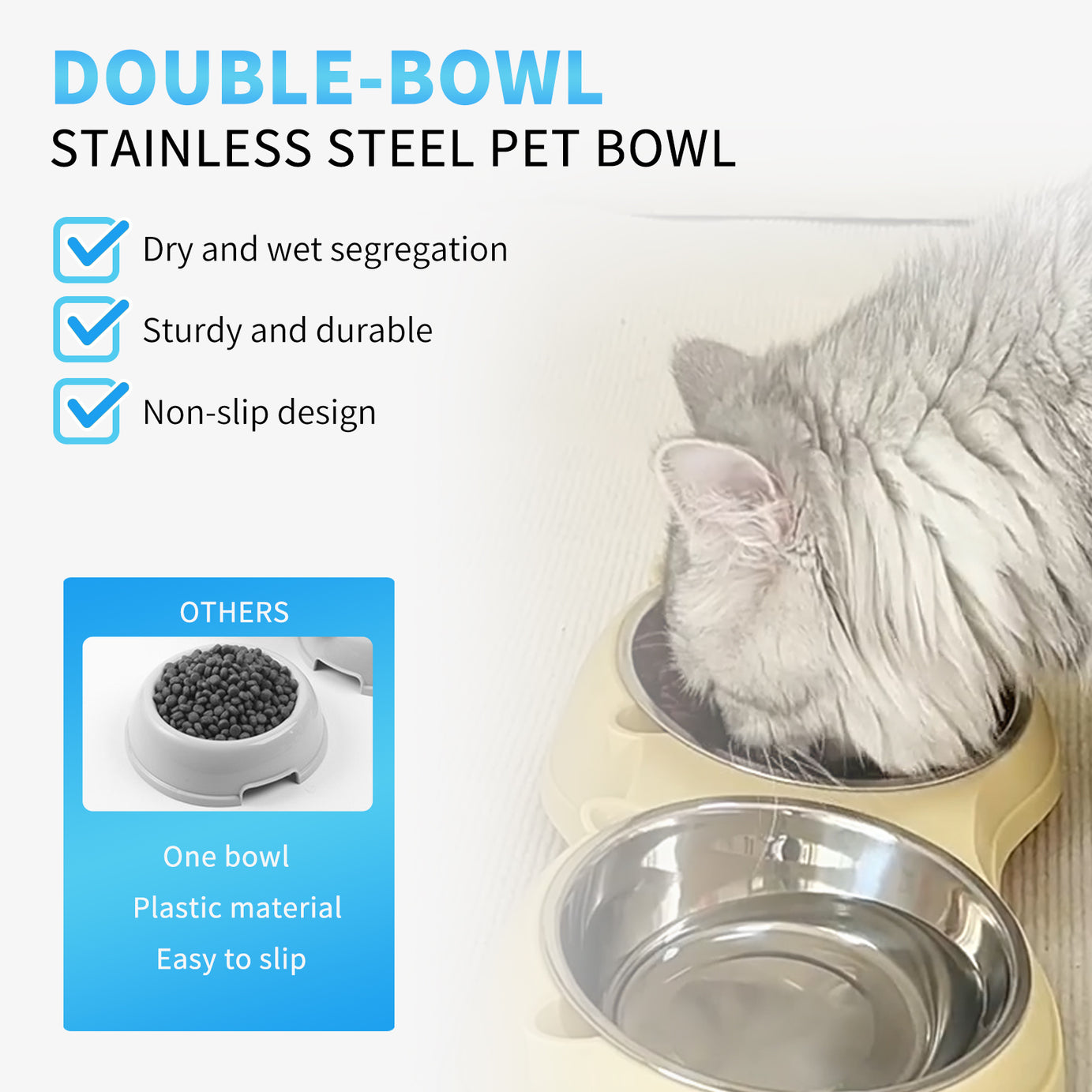 Double Stainless Steel Pet Bowl Set, Macaron Colors, Non-Slip Base And Easy To Clean For Cats And Dogs, Indoor And Outdoor Use