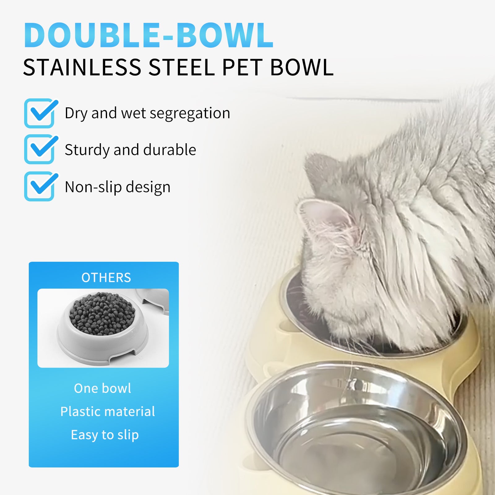 Double Stainless Steel Pet Bowl Set, Macaron Colors, Non-Slip Base And Easy To Clean For Cats And Dogs, Indoor And Outdoor Use