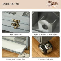 PawHut Wooden 3-Tier Hamster Cage Hutch Box With Ladder Wheels For Small Animals, Dark Gray