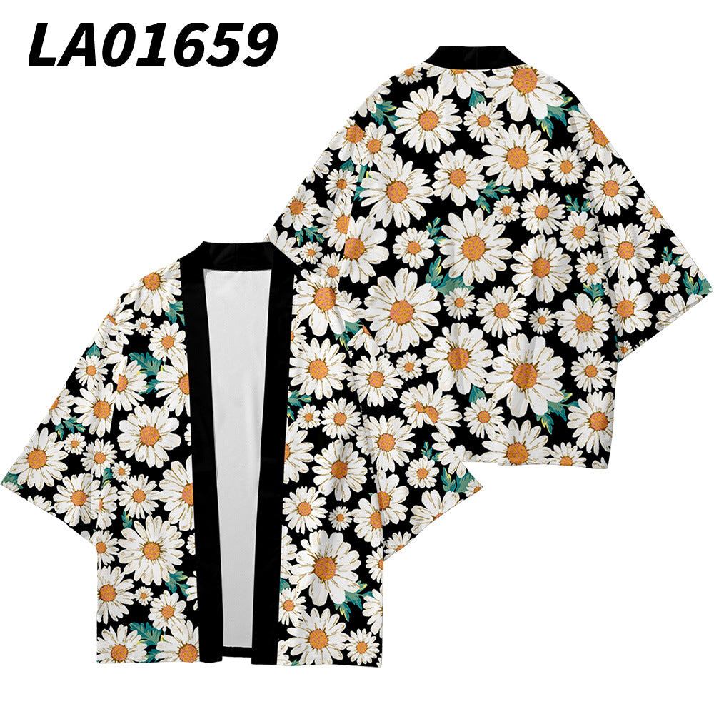 Daisy Print Sleeve Shirt Robe Cardigan Loose Large Size