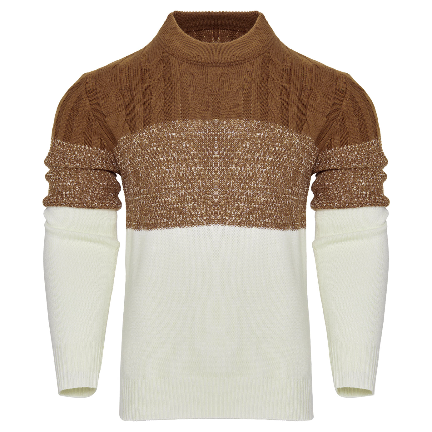 Men's Casual Color Block Long Sleeve Cable Knit Pullover Sweater