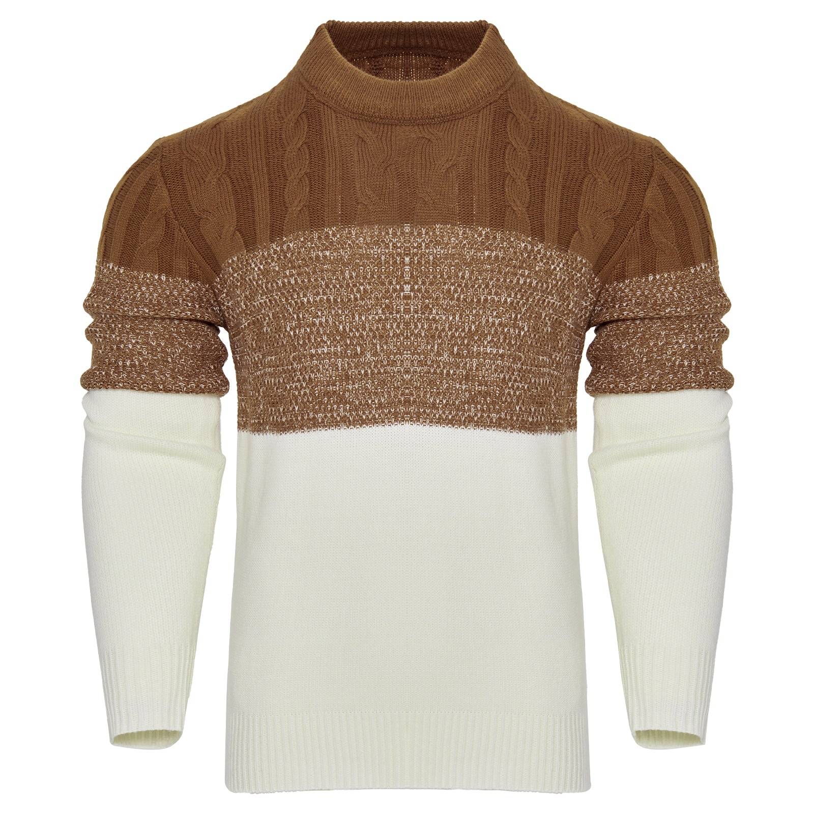 Men's Casual Color Block Long Sleeve Cable Knit Pullover Sweater