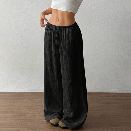 Plus Size Women's Solid Color High-Waisted Wide Leg Pants Drawstring Waist Casual Trousers For Spring And Autumn