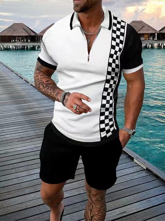 European And American Men's T-shirt Lapel Casual Stitching Suit