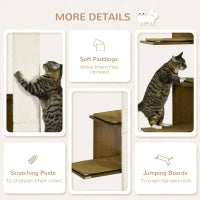 PawHut Wall-Mounted Cat Tree, 4-Layer Cat Wall Shelves Furniture With Scratching Board, Kitten Activity Center With Cushions, Natural