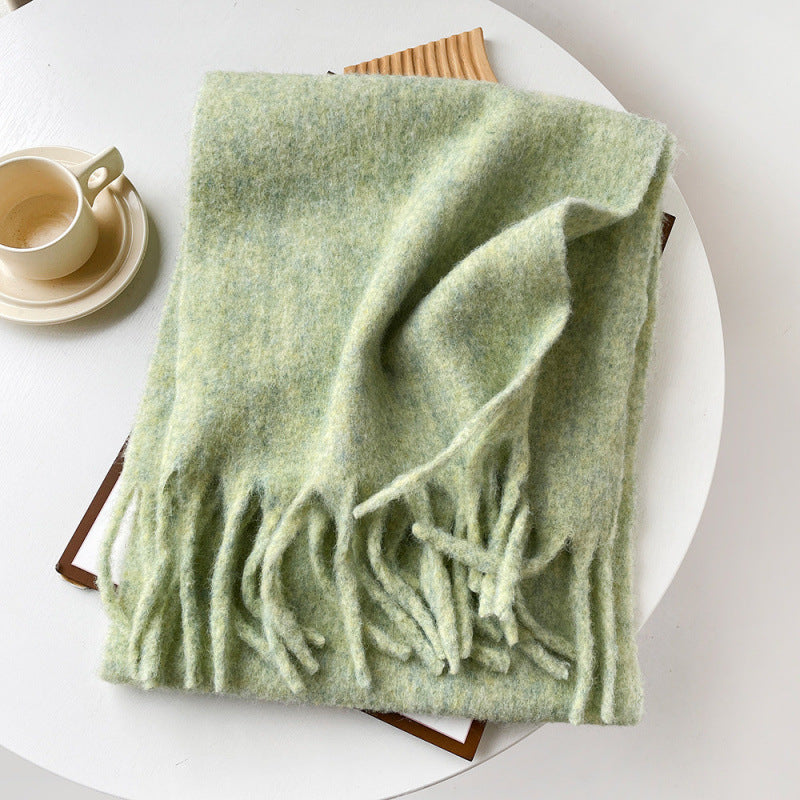 Mellard Merino Wool Korean-Style Relaxed-Feel Solid-Color Brushed Warm Scarf For Women