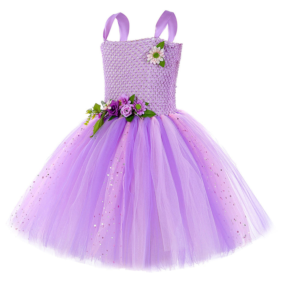 Purple Flower Fairy Elf Girls' Tulle Princess Children's Wings Fairy Role-Play Dress