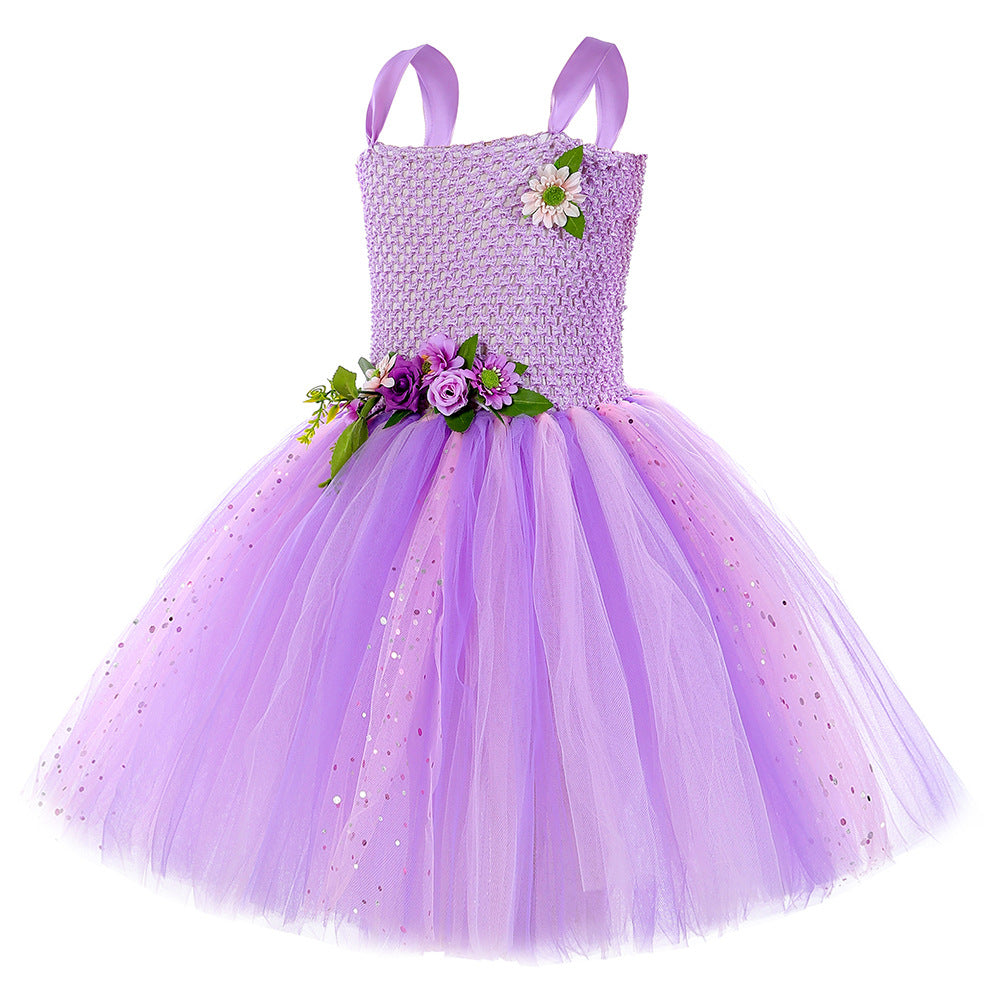 Purple Flower Fairy Elf Girls' Tulle Princess Children's Wings Fairy Role-Play Dress