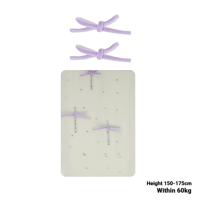 Velvet Bow Rhinestone White Stockings