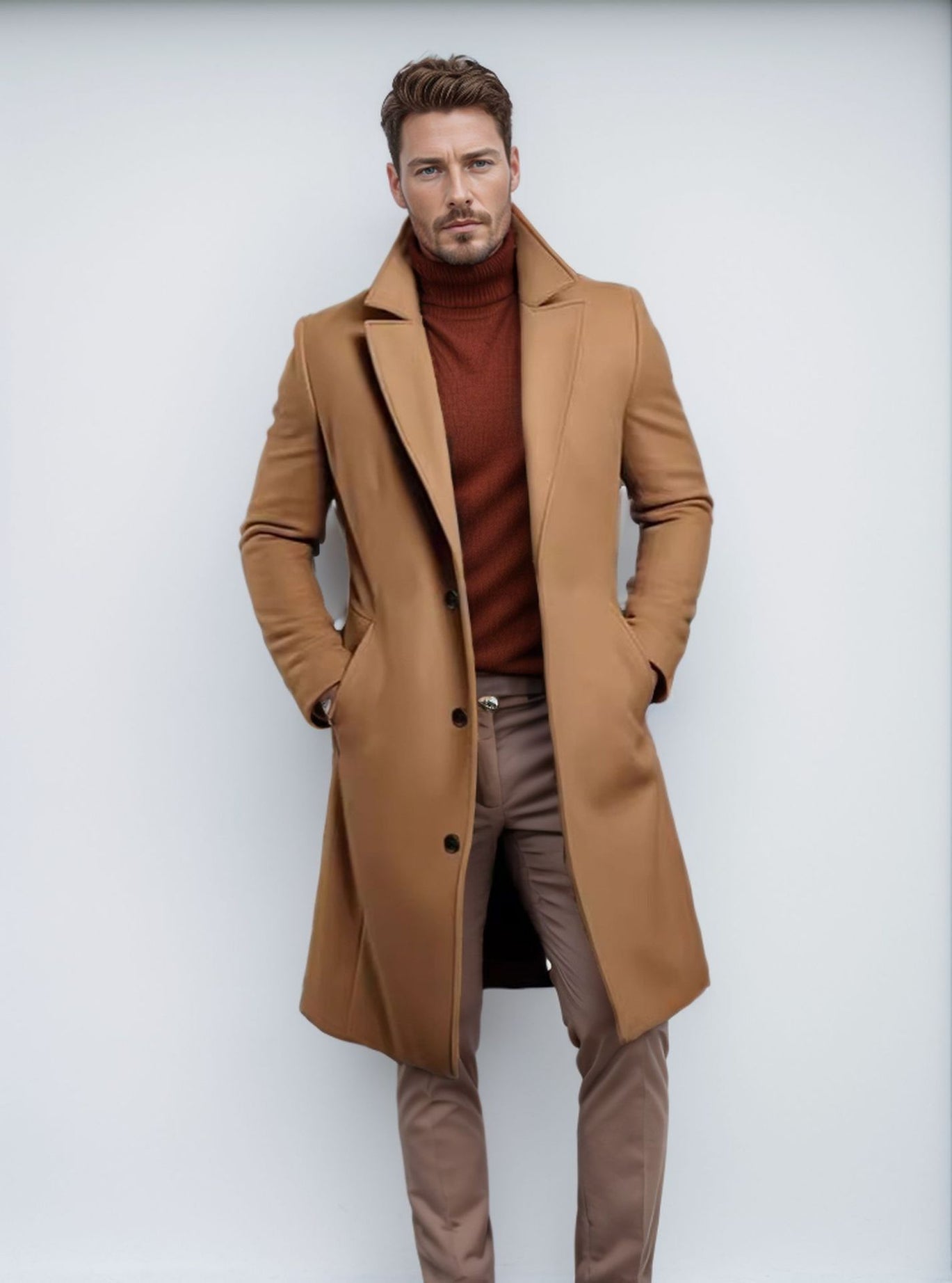 Men's Mid-length Solid Color Autumn And Winter Wool Warm Coat