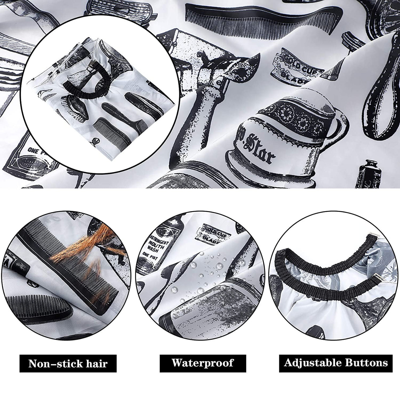 White Floral Print Professional Hair Cutting Salon Barber Cape With Neck Duster Brush, Hair Cutting Accessory