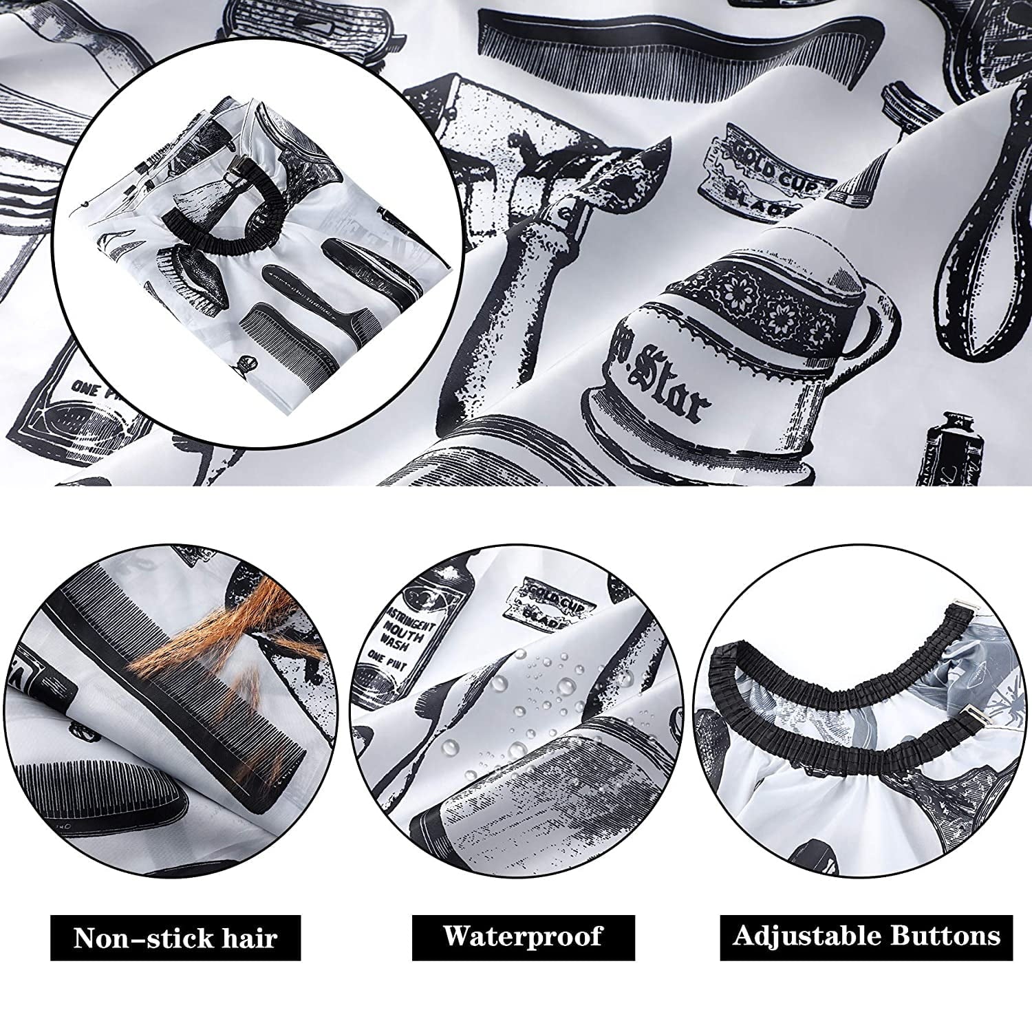 White Floral Print Professional Hair Cutting Salon Barber Cape With Neck Duster Brush, Hair Cutting Accessory