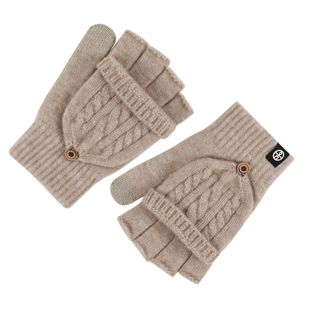 Flip-up Dual-use Half-finger Gloves For Womencold-proof And Warm-keeping