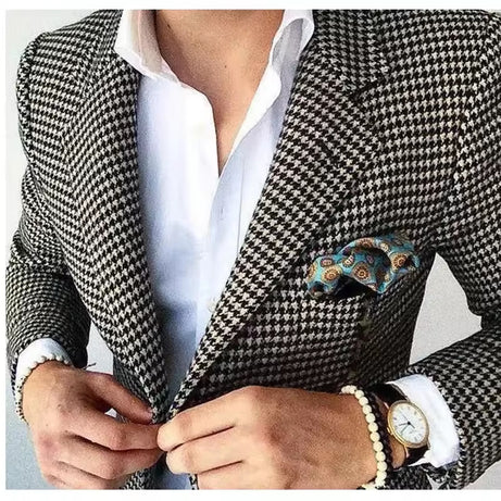 Mens Casual Houndstooth Blazer Coat
