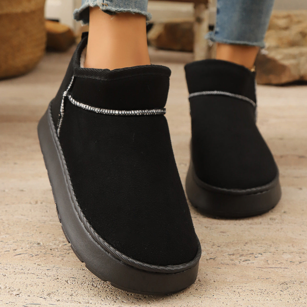 Short Boots With Thick Soles Non-slip Design And Plush Liningperfect For Outdoor Snowy Conditions