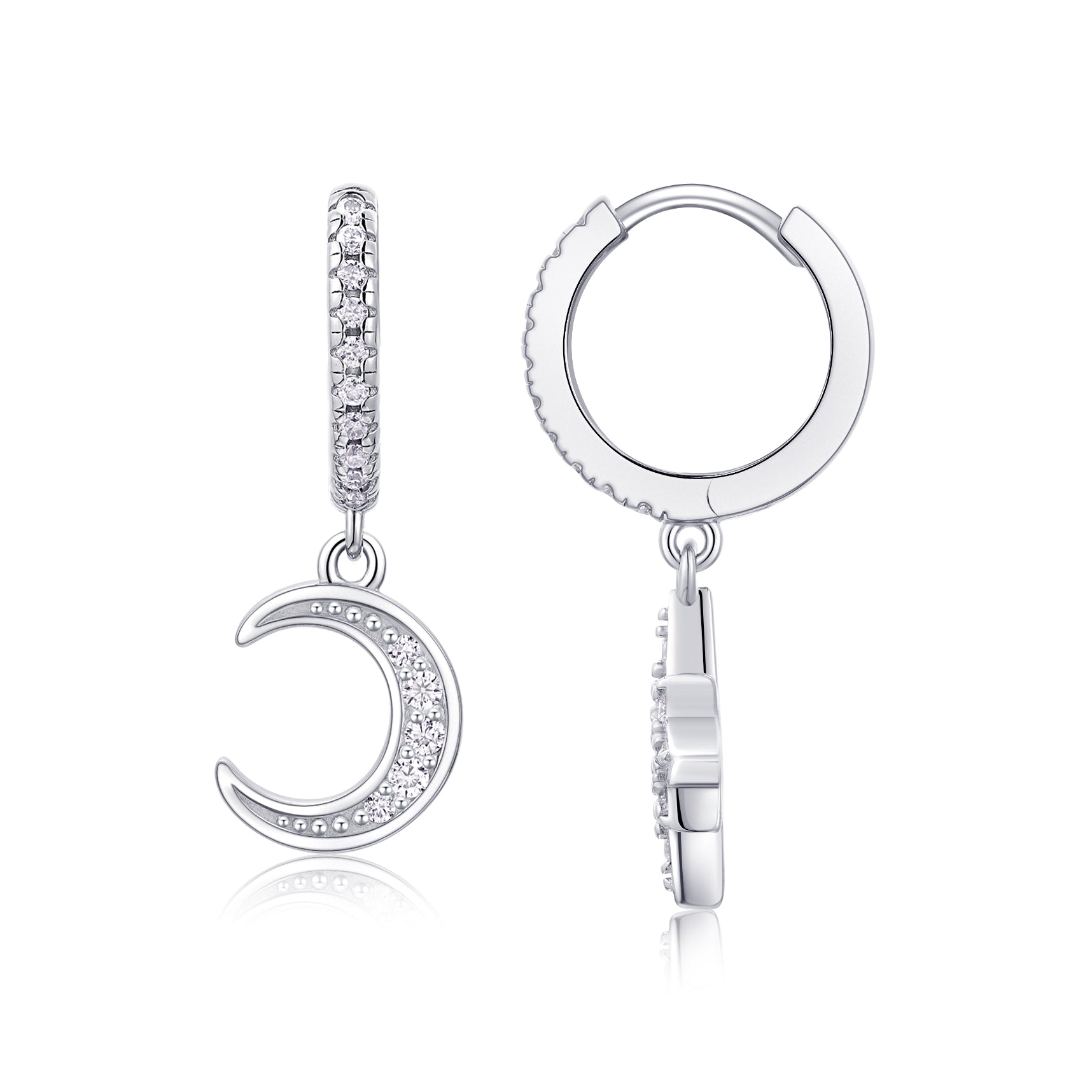 Star And Moon Interdependent - Fashionable Earrings And Stud Jewelry Set With Moissanite S925 Sterling Silver And Platinum-plated Diamonds