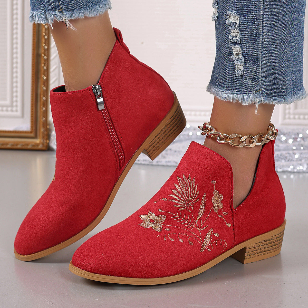 Women's European And American Fashion Pointed Printed Short Boots