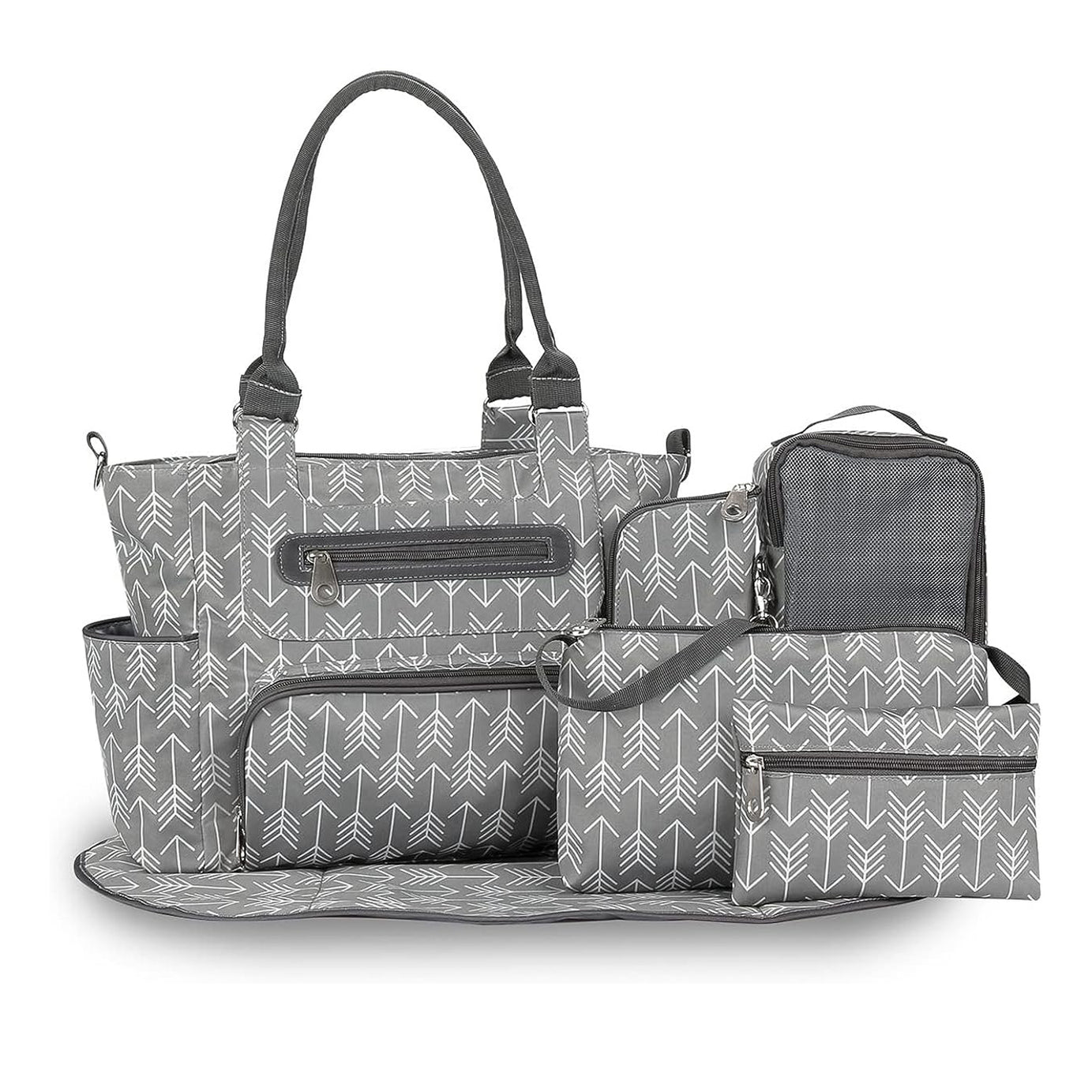 8Pcs Baby Nappy Diaper Bags Set For Mom Dad Mummy Handbags Multifunctional Diaper Changing Bags With Bottle Bag Mesh Bag Purse Diaper Pad 2 Burp Cloths 2 Hook Straps